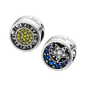 Bracelet Charm You're My Universe Moon Sun Stars Round 925 Sterling Silver Charm